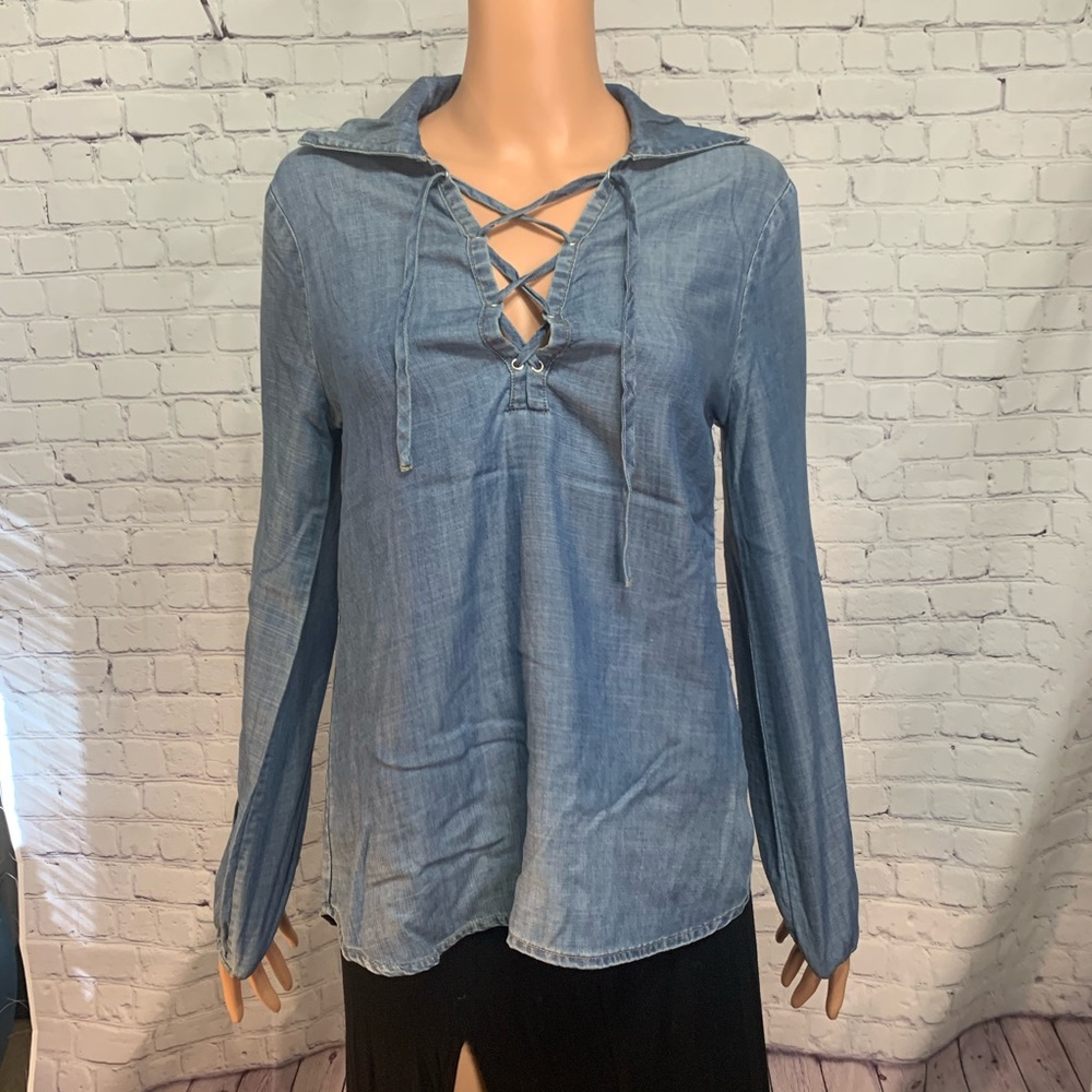 Frame denim boho blouse with ties in front size xs boho